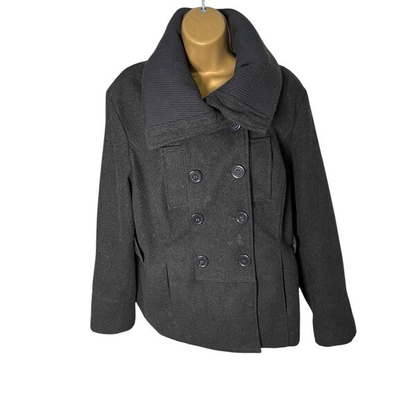 Vtg 90s Allison Lane Regular Fit Peacoat Rib Collar Double Breasted Charcoal L - Picture 1 of 5